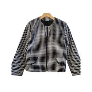 AKRIS PUNTO  Womens Black white check windowpane blazer jacket size 8 Tiny Flaw